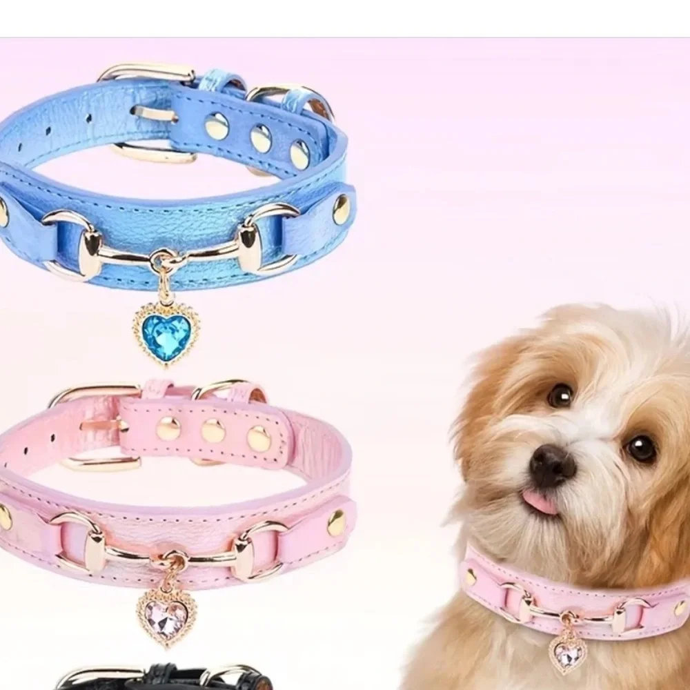 Blue Heart Charm Pet Collar